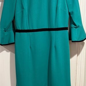Donna Morgan Teal Long-Sleeve Sheath Dress with Black Trim